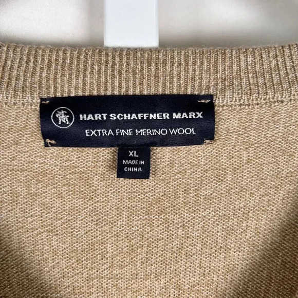 Hart Schaffner Marx Size XL Sweater Wool V Neck Khaki Office - Picture 3 of 6